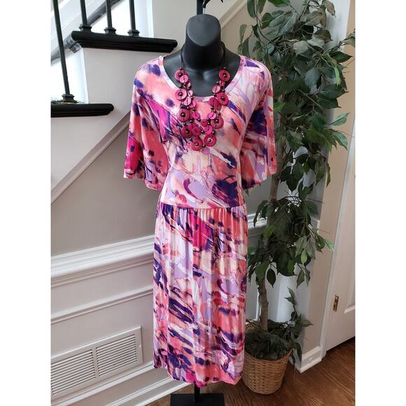 LOGO by Lori Goldstein Dress Women 2X Multicolor Midi Stretch Soft Knit Casual - Picture 2 of 15